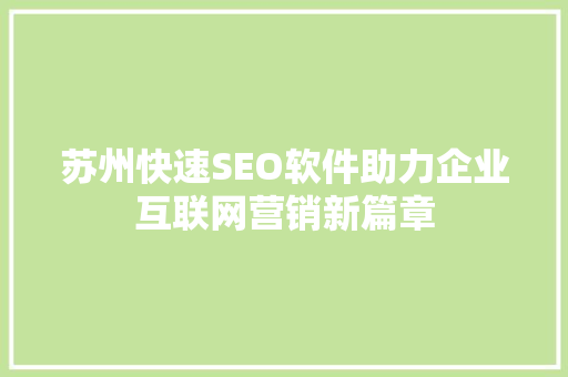 苏州快速SEO软件助力企业互联网营销新篇章