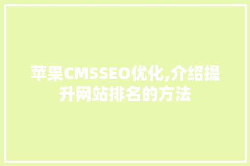苹果CMSSEO优化,介绍提升网站排名的方法