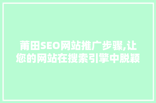 莆田SEO网站推广步骤,让您的网站在搜索引擎中脱颖而出