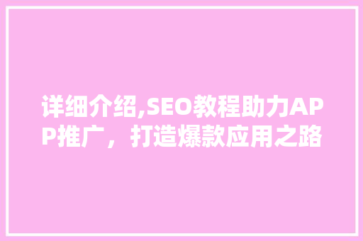 详细介绍,SEO教程助力APP推广，打造爆款应用之路