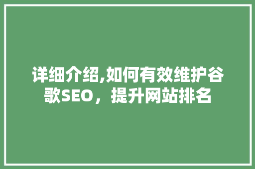 详细介绍,如何有效维护谷歌SEO，提升网站排名