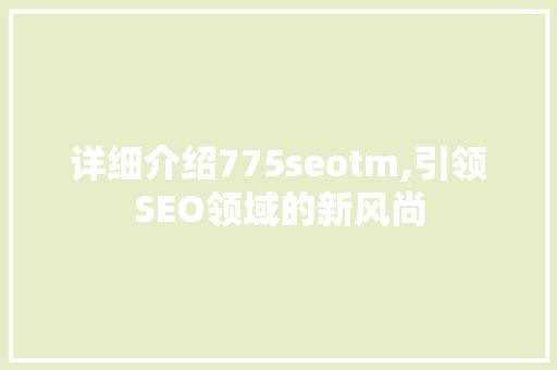 详细介绍775seotm,引领SEO领域的新风尚