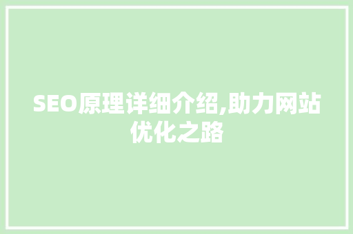 SEO原理详细介绍,助力网站优化之路
