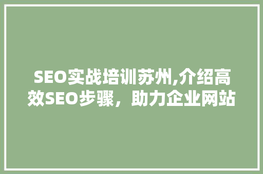 SEO实战培训苏州,介绍高效SEO步骤，助力企业网站优化升级