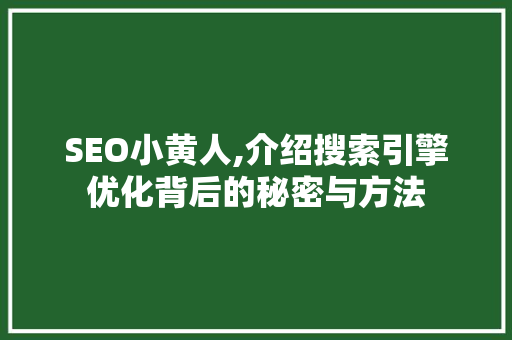 SEO小黄人,介绍搜索引擎优化背后的秘密与方法