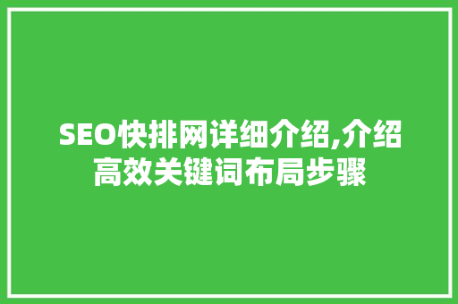 SEO快排网详细介绍,介绍高效关键词布局步骤