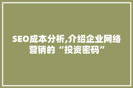SEO成本分析,介绍企业网络营销的“投资密码”