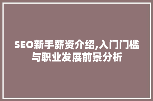 SEO新手薪资介绍,入门门槛与职业发展前景分析