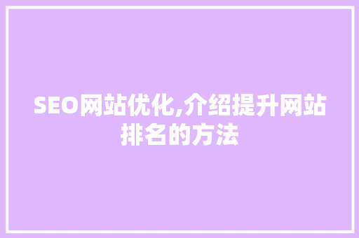 SEO网站优化,介绍提升网站排名的方法