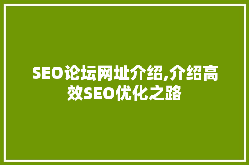 SEO论坛网址介绍,介绍高效SEO优化之路