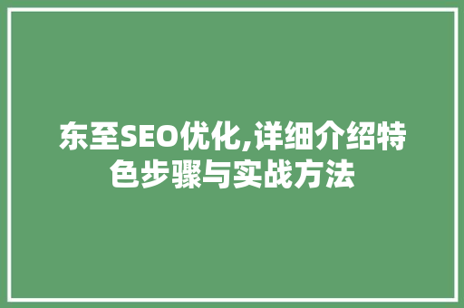 东至SEO优化,详细介绍特色步骤与实战方法