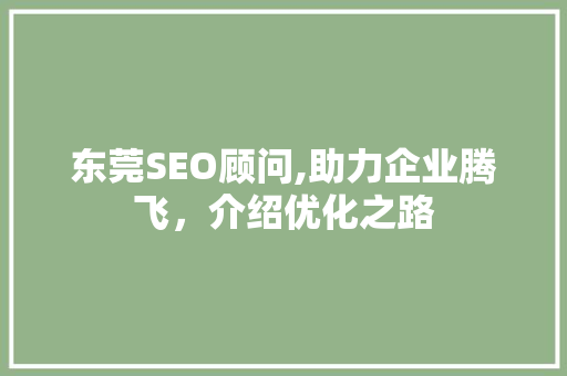 东莞SEO顾问,助力企业腾飞，介绍优化之路