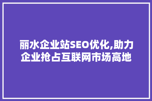 丽水企业站SEO优化,助力企业抢占互联网市场高地