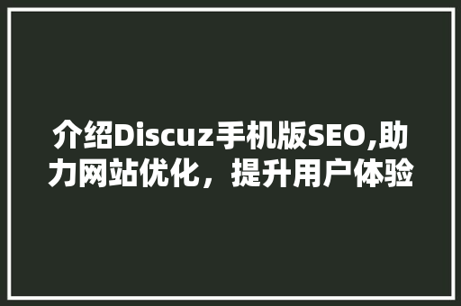 介绍Discuz手机版SEO,助力网站优化，提升用户体验