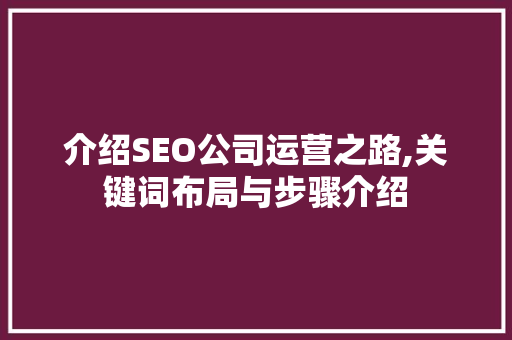 介绍SEO公司运营之路,关键词布局与步骤介绍