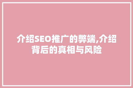 介绍SEO推广的弊端,介绍背后的真相与风险