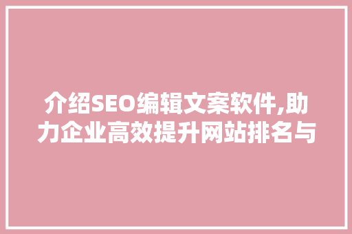 介绍SEO编辑文案软件,助力企业高效提升网站排名与流量