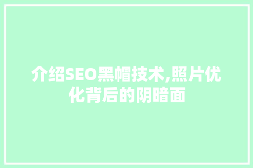 介绍SEO黑帽技术,照片优化背后的阴暗面