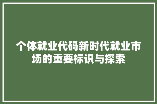 个体就业代码新时代就业市场的重要标识与探索