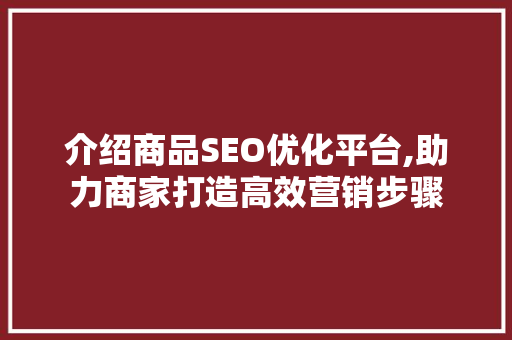 介绍商品SEO优化平台,助力商家打造高效营销步骤