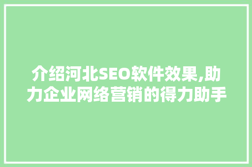 介绍河北SEO软件效果,助力企业网络营销的得力助手