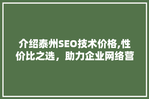 介绍泰州SEO技术价格,性价比之选，助力企业网络营销