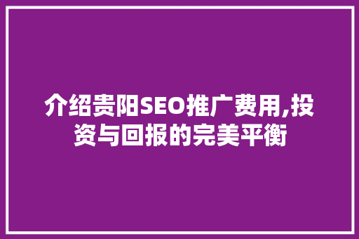 介绍贵阳SEO推广费用,投资与回报的完美平衡
