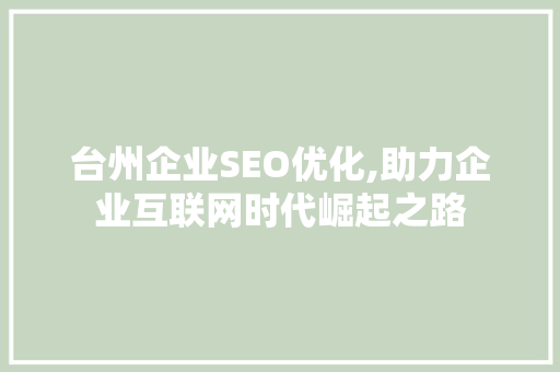 台州企业SEO优化,助力企业互联网时代崛起之路