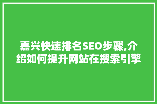 嘉兴快速排名SEO步骤,介绍如何提升网站在搜索引擎中的排名