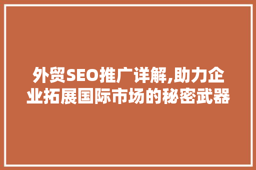 外贸SEO推广详解,助力企业拓展国际市场的秘密武器