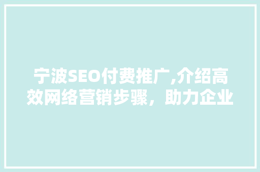 宁波SEO付费推广,介绍高效网络营销步骤，助力企业抢占市场先机