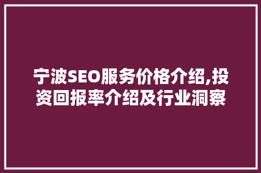 宁波SEO服务价格介绍,投资回报率介绍及行业洞察