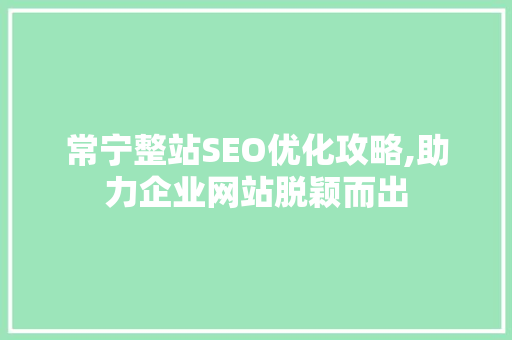 常宁整站SEO优化攻略,助力企业网站脱颖而出