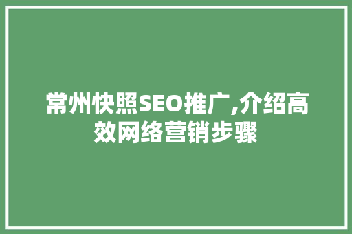 常州快照SEO推广,介绍高效网络营销步骤
