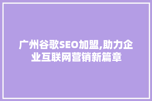 广州谷歌SEO加盟,助力企业互联网营销新篇章