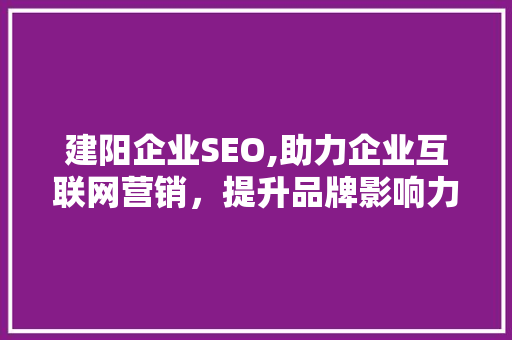 建阳企业SEO,助力企业互联网营销，提升品牌影响力