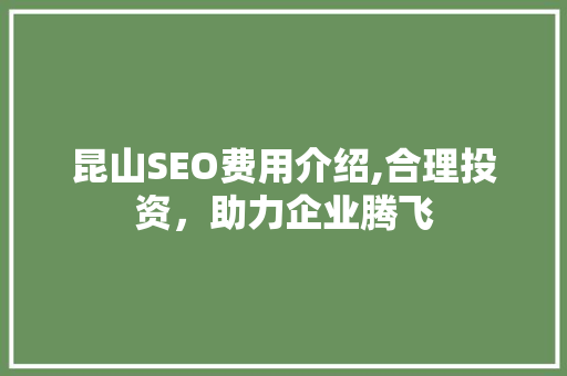 昆山SEO费用介绍,合理投资，助力企业腾飞