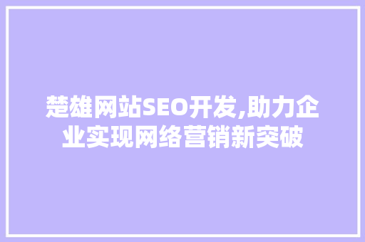 楚雄网站SEO开发,助力企业实现网络营销新突破