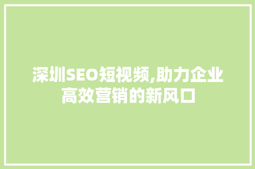 深圳SEO短视频,助力企业高效营销的新风口