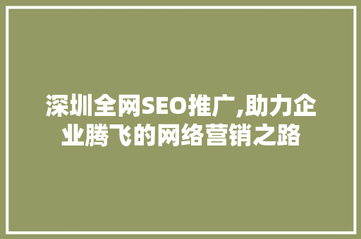深圳全网SEO推广,助力企业腾飞的网络营销之路