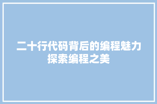 二十行代码背后的编程魅力探索编程之美