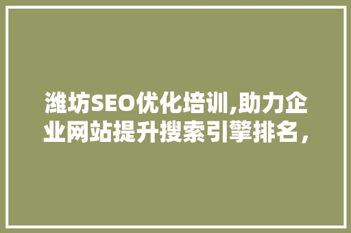 潍坊SEO优化培训,助力企业网站提升搜索引擎排名，抢占市场先机