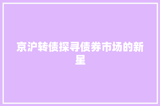 京沪转债探寻债券市场的新星