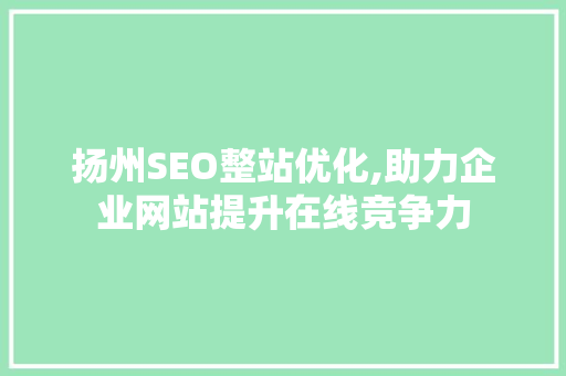 扬州SEO整站优化,助力企业网站提升在线竞争力