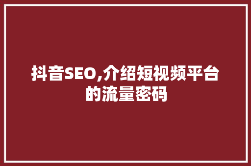 抖音SEO,介绍短视频平台的流量密码