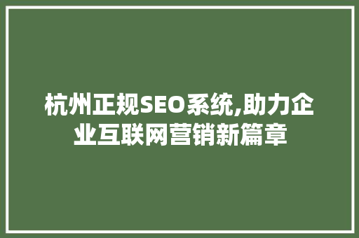 杭州正规SEO系统,助力企业互联网营销新篇章