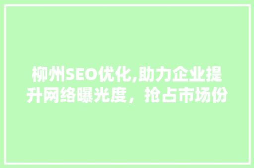 柳州SEO优化,助力企业提升网络曝光度，抢占市场份额