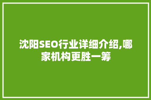 沈阳SEO行业详细介绍,哪家机构更胜一筹