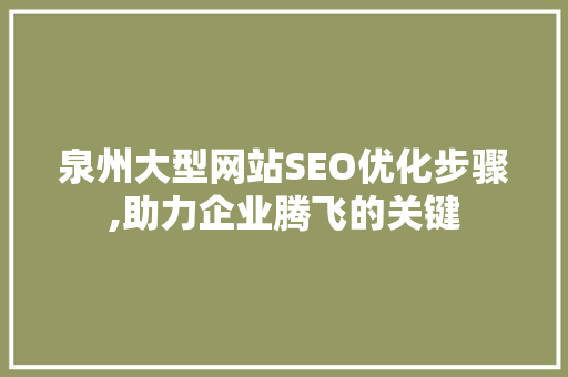 泉州大型网站SEO优化步骤,助力企业腾飞的关键