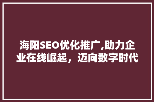 海阳SEO优化推广,助力企业在线崛起，迈向数字时代新高峰